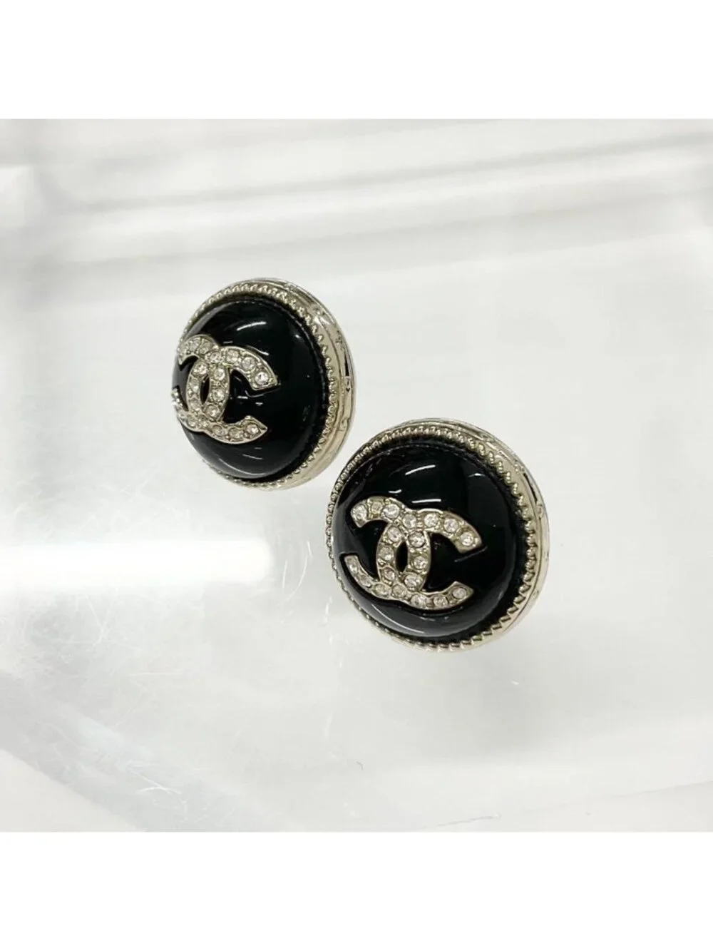 Chanel Earrings CC Logo Rhinestone Gold